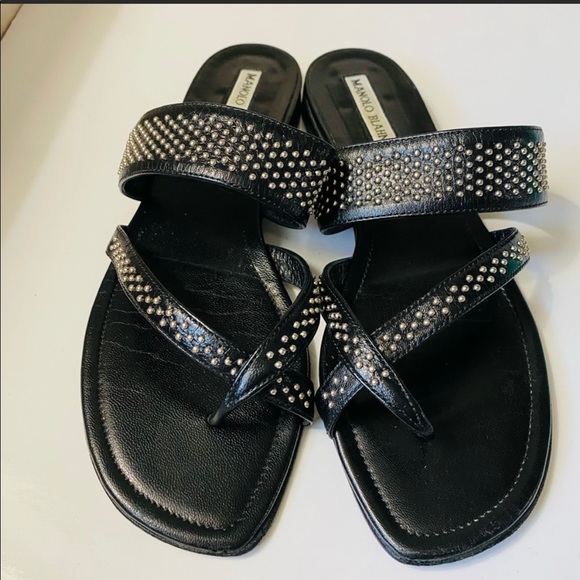 SOLD  Manolo Blahnik Susa Black Sandals Flats 38 - Picture 5 of 9